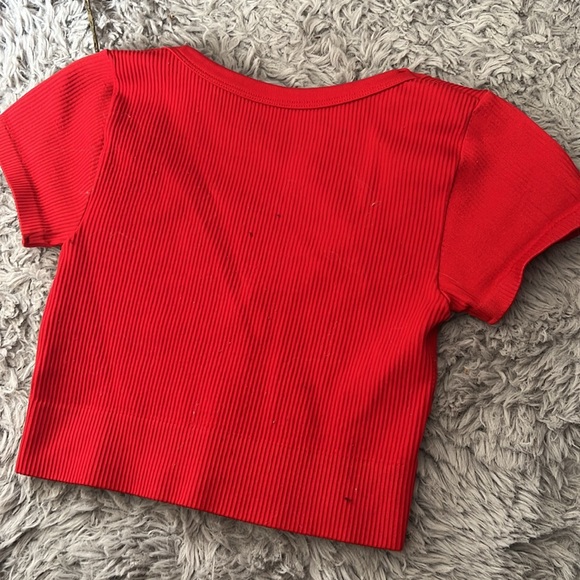 Red V-Neck Ribbed Women's Top - Picture 2 of 2